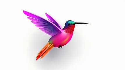 Fototapeta premium A vibrant hummingbird with bright, iridescent feathers. The hummingbird is hovering in mid-air, with its long, thin beak outstretched.