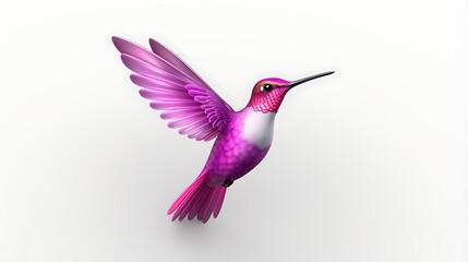 Obraz premium A beautiful hummingbird with bright pink feathers is flying in mid-air. The bird has its long, thin beak extended as it hovers in place.
