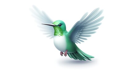 Obraz premium A beautiful hummingbird with vibrant green feathers and a long, thin beak. It is hovering in mid-air, its wings outstretched.