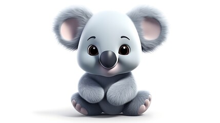 Naklejka premium Cute and cuddly koala bear sitting on a white background. The koala has big, round eyes and a fluffy gray coat.