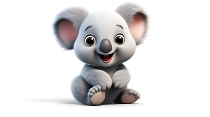 Fototapeta premium A cute and cuddly koala sits on a white background. The koala has big, round eyes and a friendly smile.