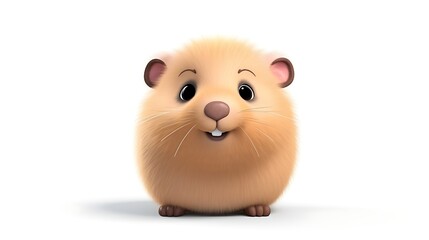 Fototapeta premium A cute and cuddly hamster is sitting on a white background. The hamster is looking at the camera with its big, round eyes and smiling.