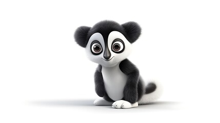 Obraz premium A cute and cuddly lemur with big eyes and a long tail. It is sitting on a white background and looking at the camera with a curious expression.