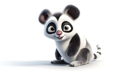 Fototapeta premium A cute and cuddly cartoon panda is sitting on a white background. The panda has big, round eyes and a friendly smile.