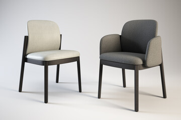 There are two chairs that are sitting next to each other, image render 3D.