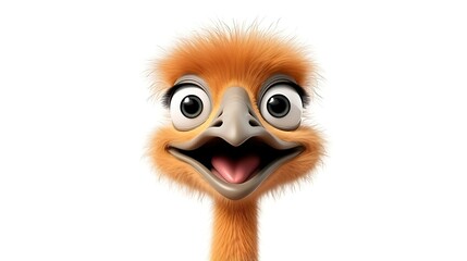 Fototapeta premium 3D illustration of a cute and funny ostrich with big eyes and a cheerful expression. Ostrich with bright orange feathers.
