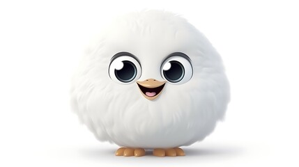 Obraz premium 3D rendering of a cute and fluffy white chick. It has big blue eyes and a happy expression on its face.