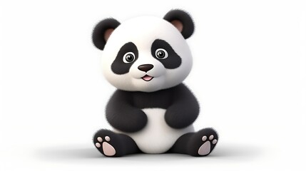 Obraz premium 3D rendering of a cute cartoon panda sitting down and looking at the camera with a happy expression on its face.