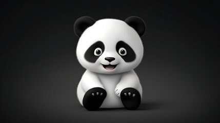 Naklejka premium A cute and cuddly panda bear is sitting on a dark background. The panda has big, round eyes and a happy expression on its face.