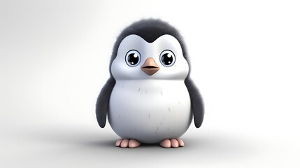 Fototapeta premium 3D illustration of a cute and fluffy penguin. It has big blue eyes and a bright orange beak.