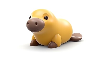 Cute cartoon illustration of a baby platypus. The platypus is sitting on a white background and looking at the camera.