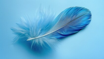 A blue feather is on a blue background. Generate AI image