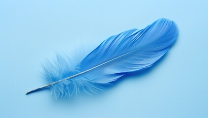 A blue feather is on a blue background. Generate AI image