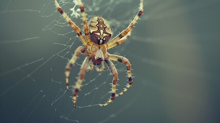Photograph of a spider spinning a web, its delicate legs moving in a precise pattern.
