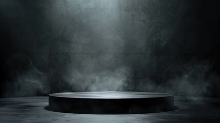 Dark Podium with Smoke Background for Product Presentation