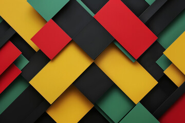 Black History Month color background. African American history month, Juneteenth freedom day celebration. Abstract red, yellow, green color layout on black paper background, banner.