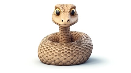 Fototapeta premium beige cartoon snake with big eyes on a white background, 3d illustration