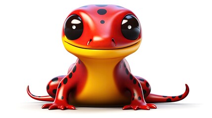Cute and colorful 3D illustration of a red-spotted salamander. The salamander has big, round eyes and a friendly smile.