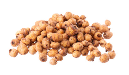 Tiger nuts isolated on white background. Pile of chufa nuts, earth almond or chufa sedge. Cyperus esculentus.