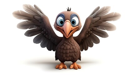 A cute and funny cartoon vulture with big eyes and a friendly smile. He is standing with his wings...