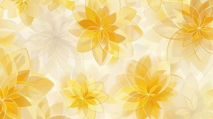 Abstract geometric floral pattern with golden hues on a yellow and white backdrop