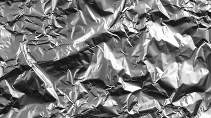 Abstract aluminum folded shiny metal silver foil crumpled texture background. Top view