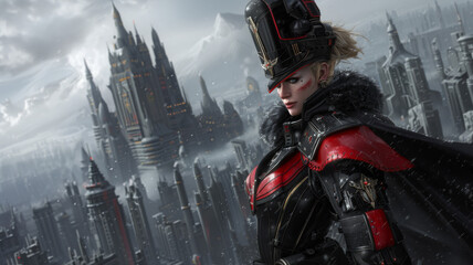 Naklejka premium fashion portrait of a powerful futuristic female character