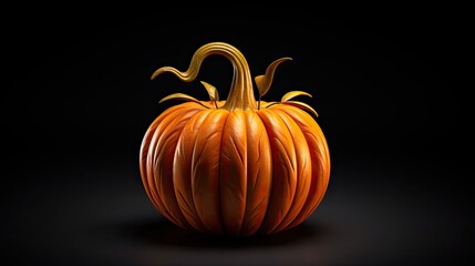 This is a 3D rendering of a pumpkin. It has a realistic texture and is lit in a way that makes it appear to be glowing.