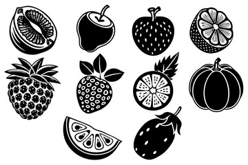 Twenty grey scale fruit solid icons