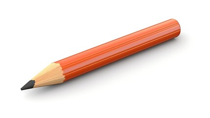 A simple orange sharpened pencil. It is laying at a slight angle on a white surface. The pencil is made of wood and has a black lead.