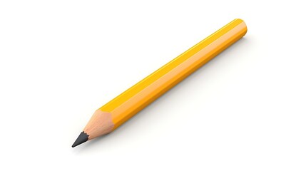 A yellow sharpened pencil on a white background. The pencil is in focus and the background is blurred.