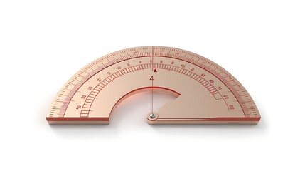 Rose gold protractor isolated on white background. Measuring instrument for measuring angles. 3D illustration.
