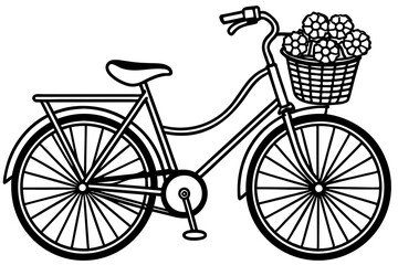 Hand drawn sketch bicycle with basket of flowers.