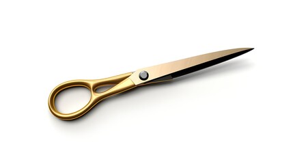 Obraz premium A shiny gold scissor with black handle, isolated on white background.