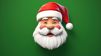 3D rendering of Santa Claus face with red hat and white beard. Isolated on a transparent background.