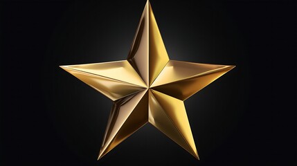 This is a 3D rendering of a gold star on a black background. The star is simple, elegant, and has a shiny, metallic finish.