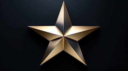 Obraz premium This is a 3D rendering of a gold star on a black background. The star is five-pointed and has a shiny, metallic surface.