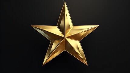 Obraz premium A three-dimensional rendering of a gold star on a black background. The star is made of a highly reflective material and has a beveled edge.