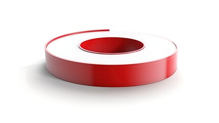 3D rendering illustration of a red and white circle. The circle is made of a glossy material and has a beveled edge.
