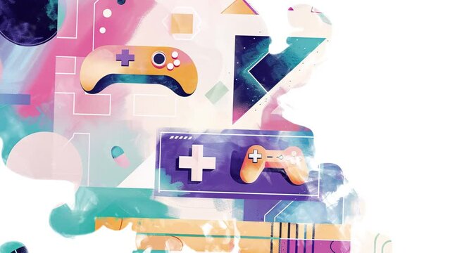 Gamification 1980s Vintage Background Illustration Ink Drop Reveal Intro Animation Video.