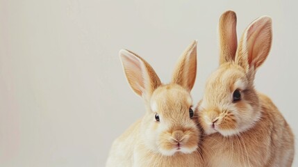 Obraz premium Adorable rabbits against neutral backdrop with room for text Symbol of Easter