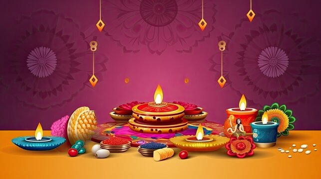This is a beautiful image of a Diwali festival. The image features a colorful background.