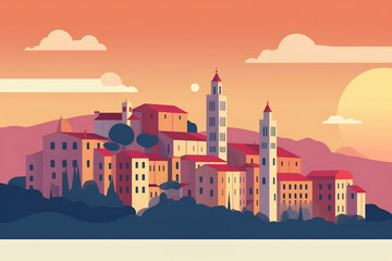 Obraz premium Illustration of a Siena city landscape with buildings. Illustration for your design. Travel concept