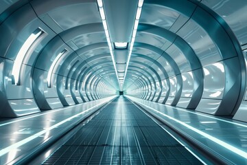Obraz premium A sleek, modern corridor designed with circular patterns and illuminated by white ambient light