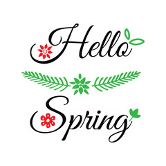 Hello Spring lettering and colorful flowers.