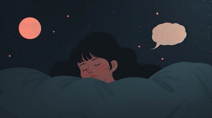 Obraz premium Illustration of a person peacefully sleeping under the night sky with stars, showcasing a serene dream state. Ideal for dream and sleep concepts.