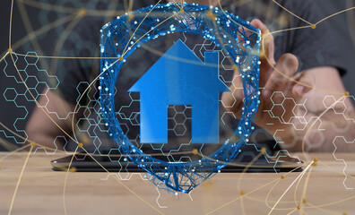 Neural network 3D illustration. Big data and cybersecurity