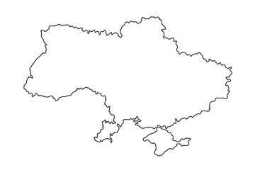 Vector map of Ukraine, a country in Eastern Europe. Detailed black contour, isolated on white background.