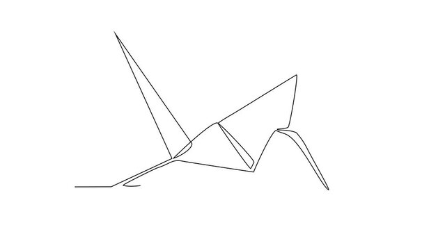 Animated self drawing of Origami video design illustration. This ancient Japanese art blends creativity with geometric precision, turning paper into delicate sculptures in simple continuous line style