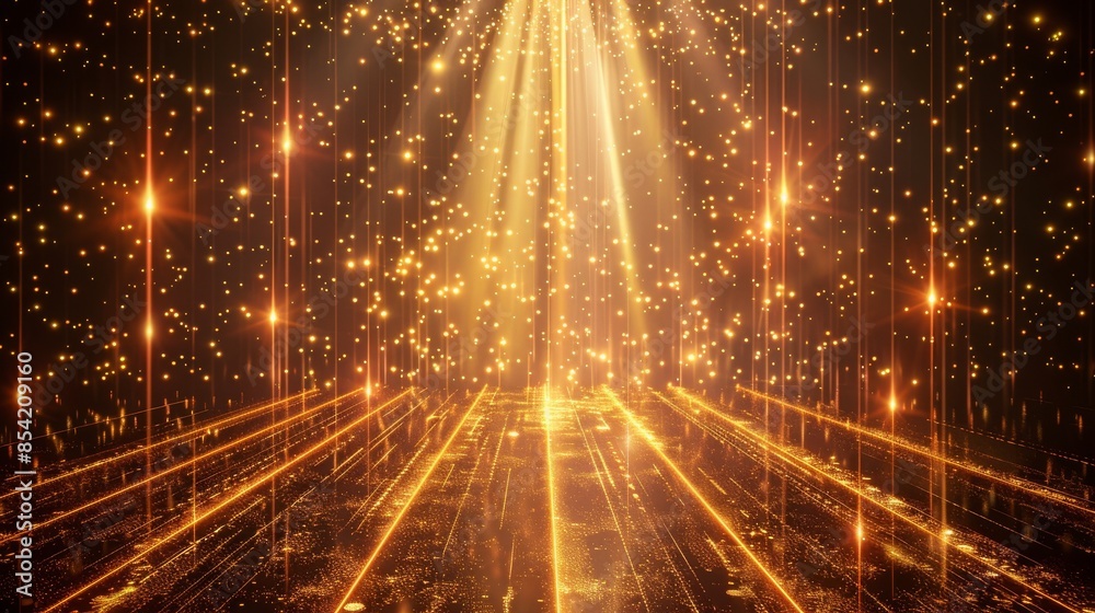 Wall mural background with golden rays, bokeh effect, abstract 3d rendering. stock.